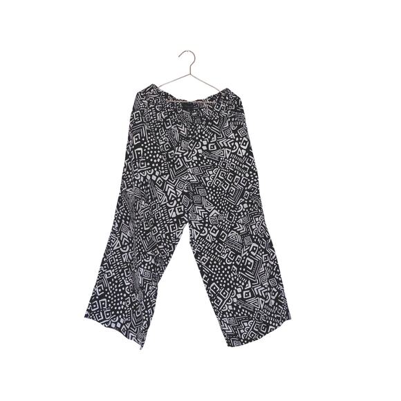 Tahari woman’s black & white geometric print linen wide leg cropped pants large - Picture 1 of 8